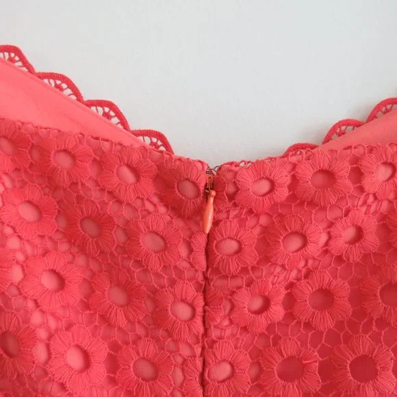 J.CREW Peach Coral Daisy Lace Spaghetti Strap Midi Dress - Size US 14 - Picture 11 of 16